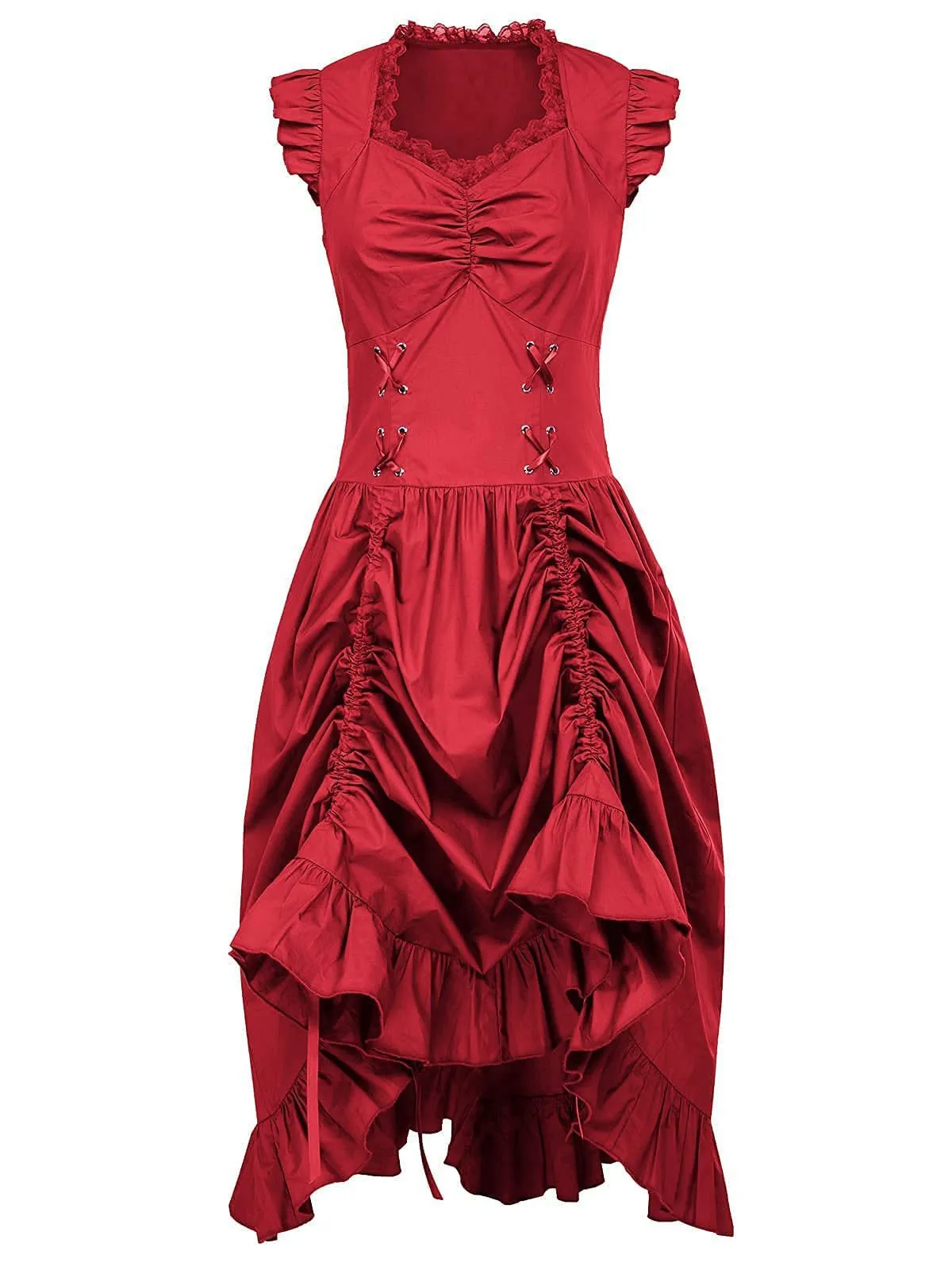 1930s Solid Ruffles Square Neck Steampunk Dress