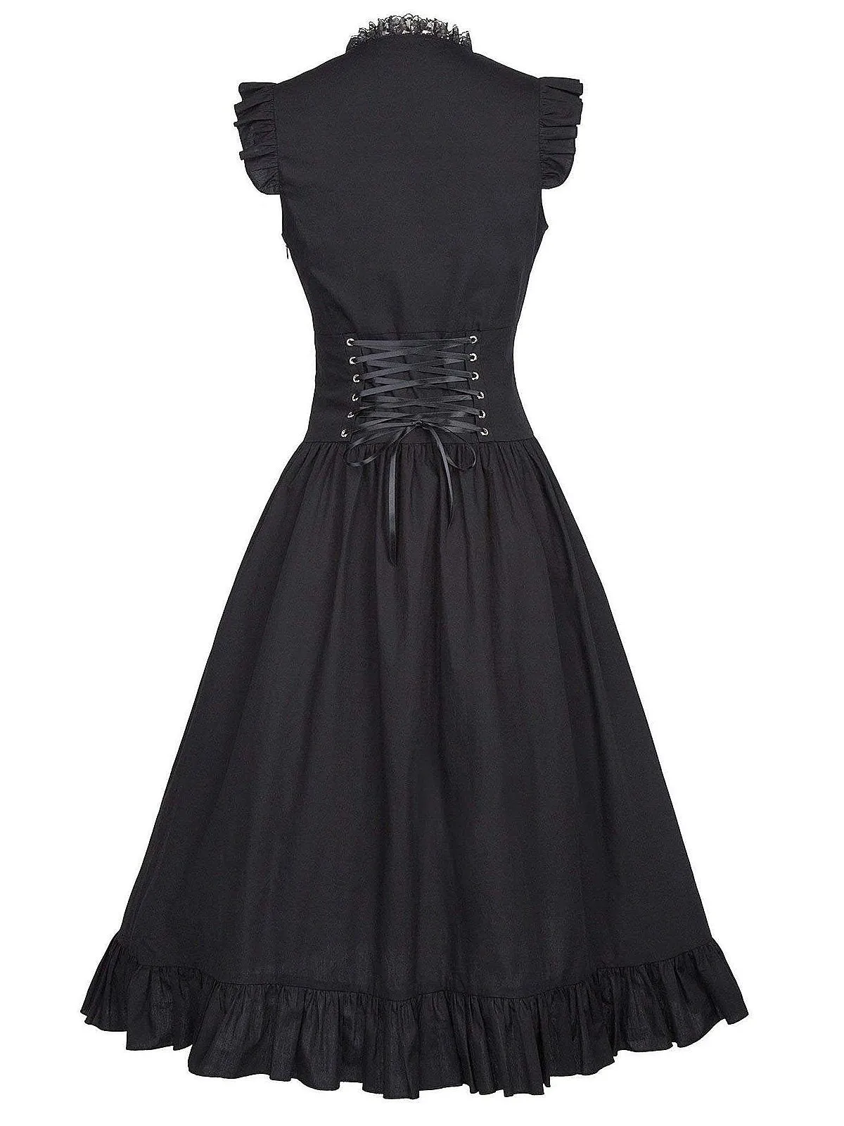 1930s Solid Ruffles Square Neck Steampunk Dress