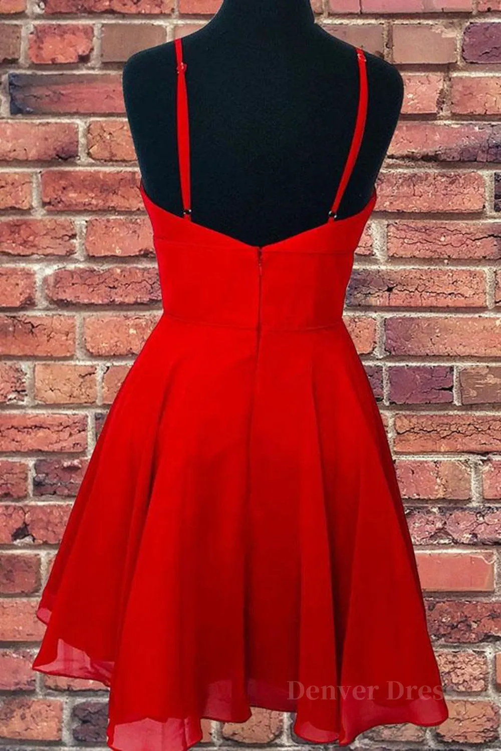 A Line V Neck Open Back Red Short Prom Dress Backless Red Homecoming Dress