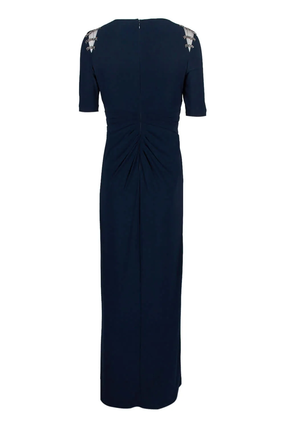 Adrianna Papell V-Neck Short Sleeve Embellished Shoulder Gathered Front Zipper Back Solid Jersey Gown