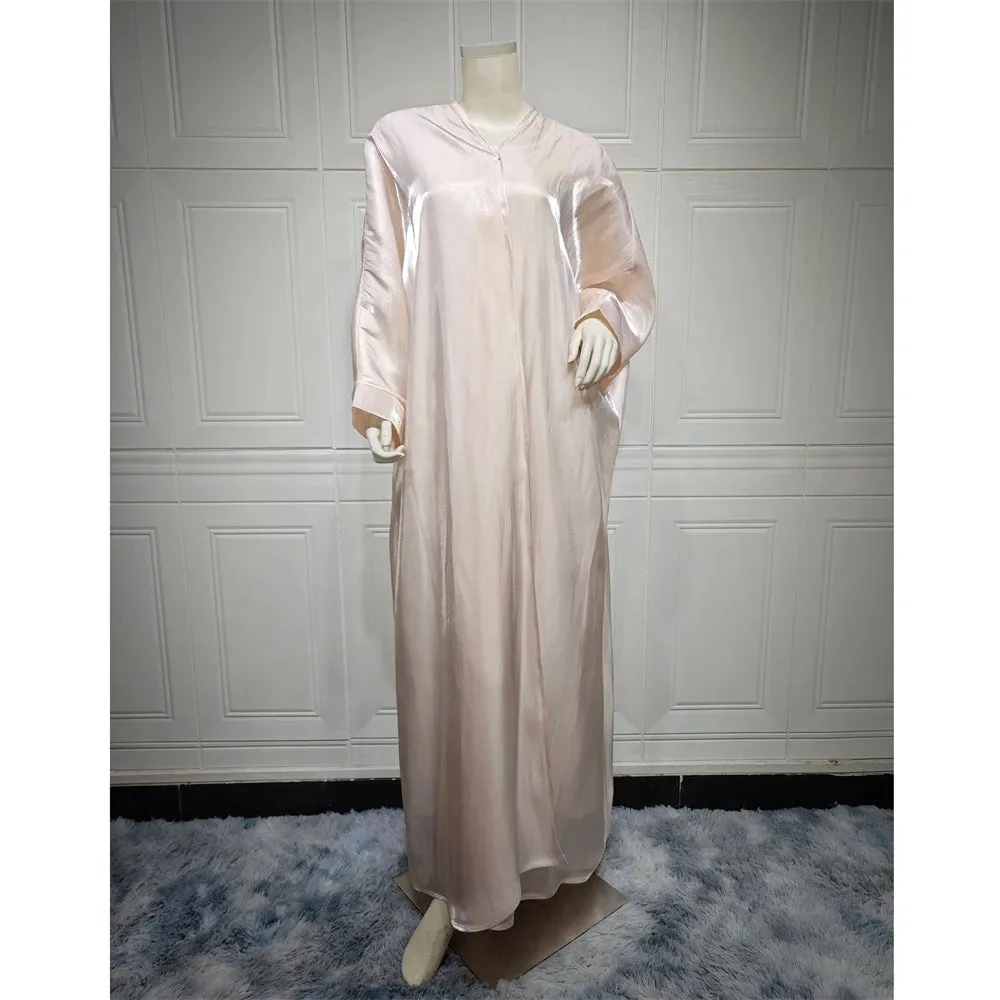 Arab Fashion Satin Shiny Open Kimono Abaya with Batwing Sleeves