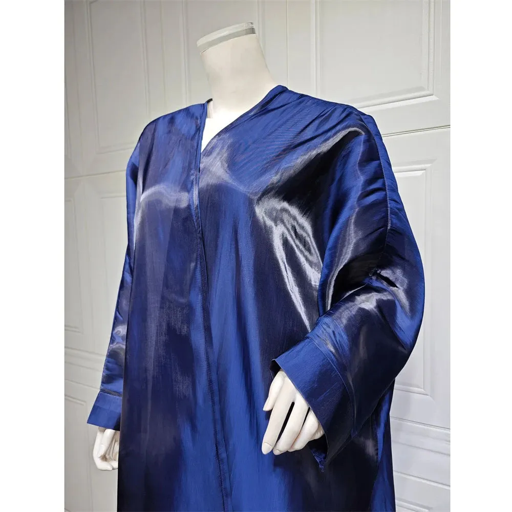 Arab Fashion Satin Shiny Open Kimono Abaya with Batwing Sleeves