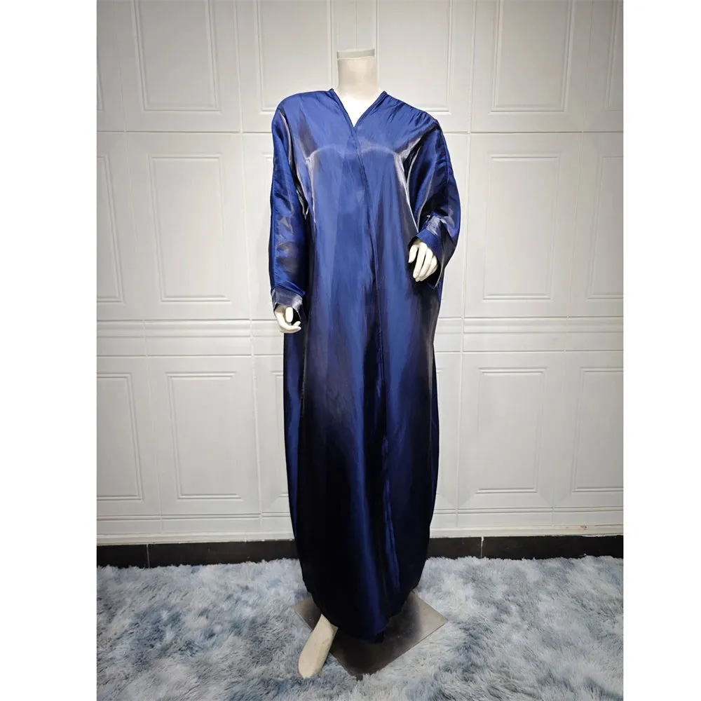 Arab Fashion Satin Shiny Open Kimono Abaya with Batwing Sleeves