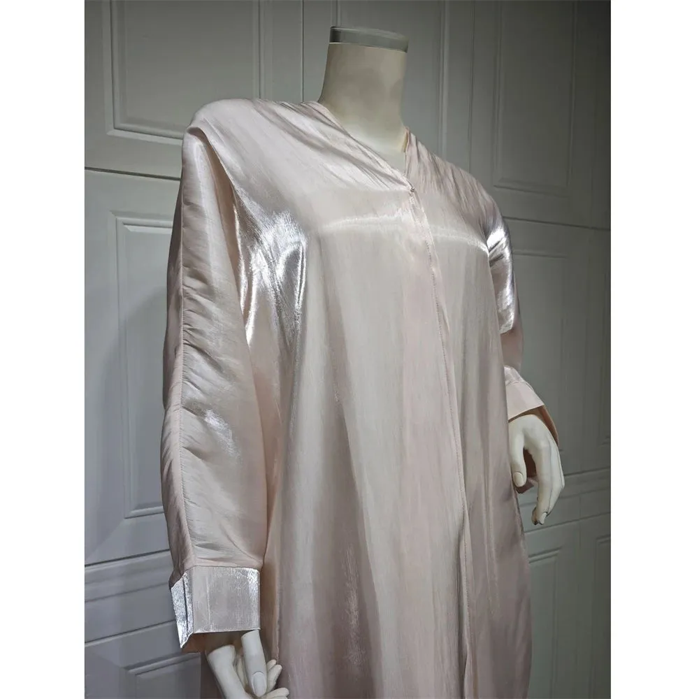 Arab Fashion Satin Shiny Open Kimono Abaya with Batwing Sleeves