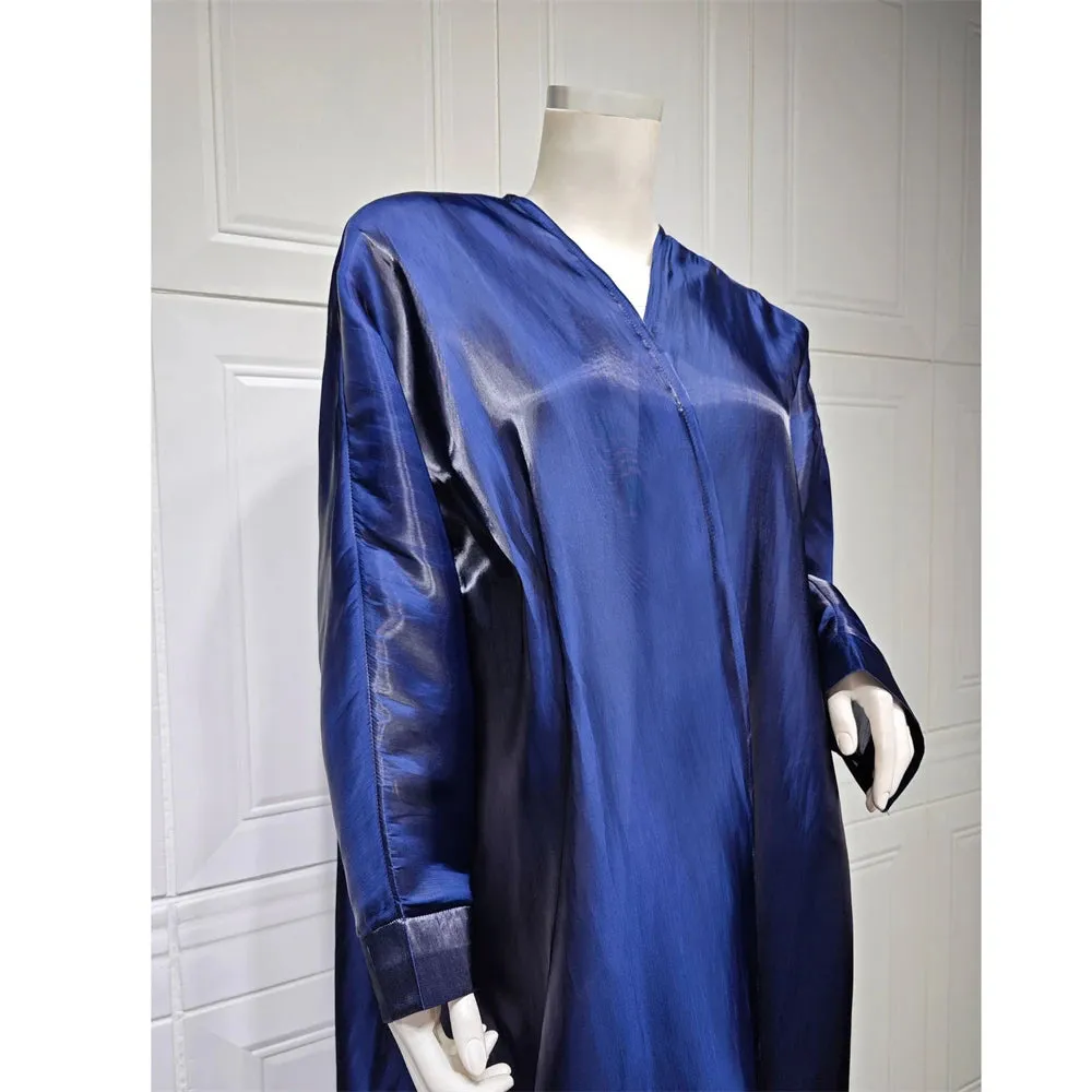 Arab Fashion Satin Shiny Open Kimono Abaya with Batwing Sleeves