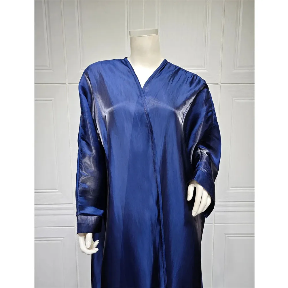 Arab Fashion Satin Shiny Open Kimono Abaya with Batwing Sleeves