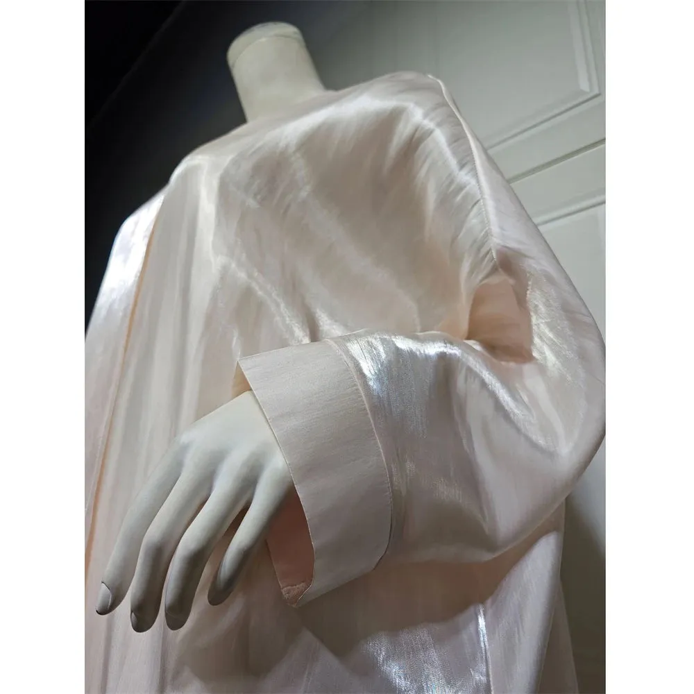 Arab Fashion Satin Shiny Open Kimono Abaya with Batwing Sleeves