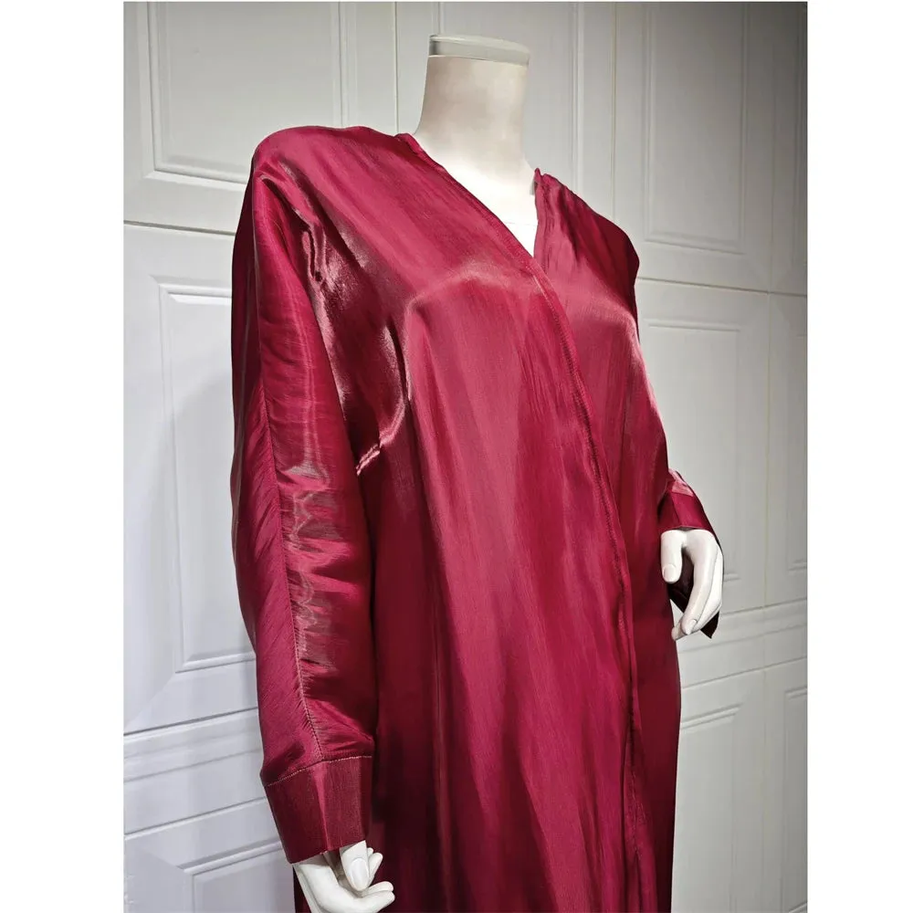 Arab Fashion Satin Shiny Open Kimono Abaya with Batwing Sleeves
