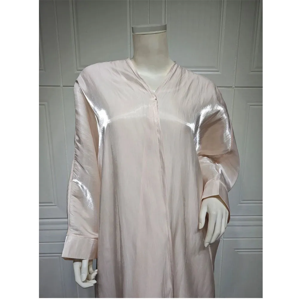 Arab Fashion Satin Shiny Open Kimono Abaya with Batwing Sleeves