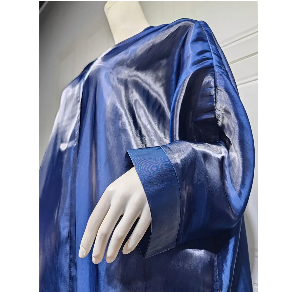 Arab Fashion Satin Shiny Open Kimono Abaya with Batwing Sleeves