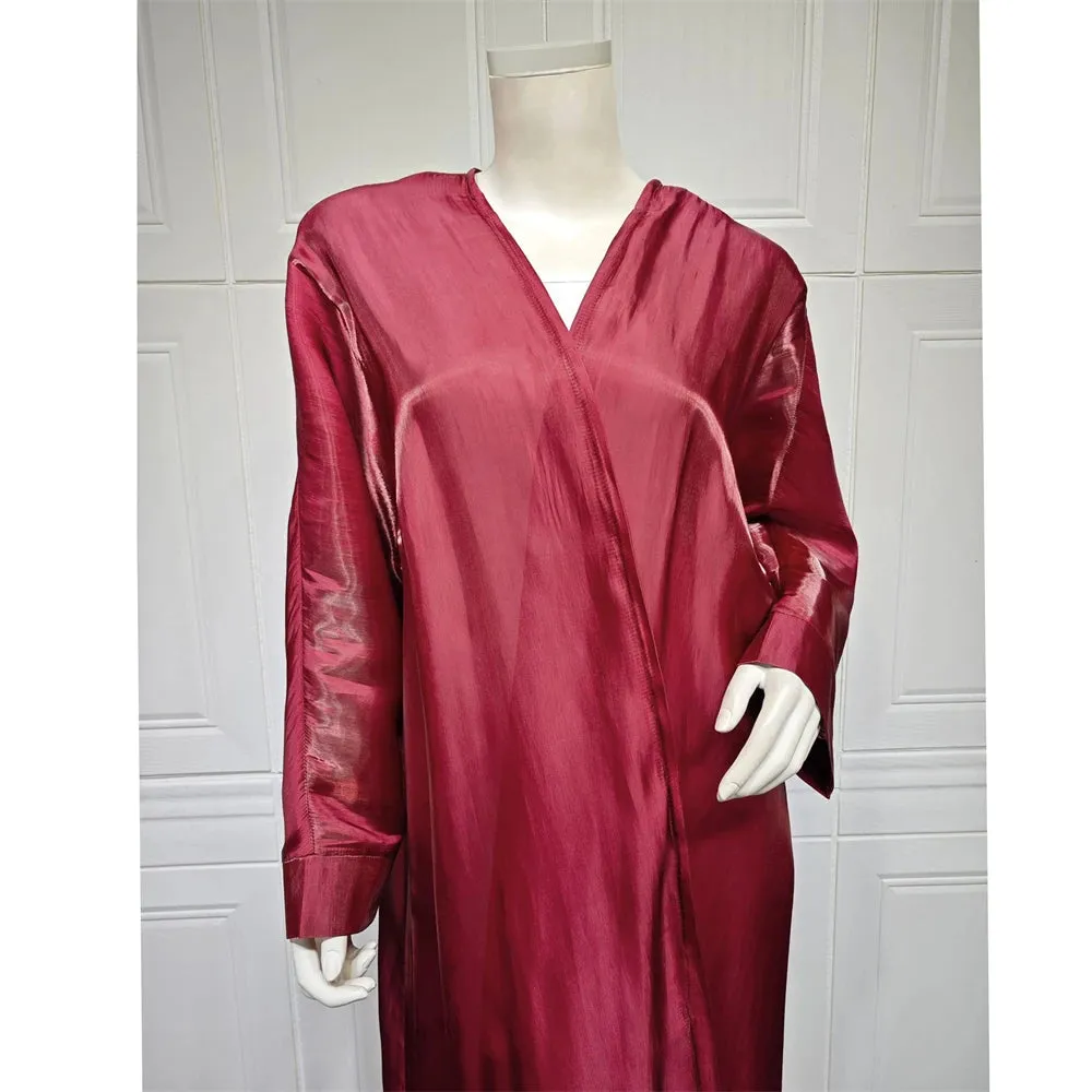 Arab Fashion Satin Shiny Open Kimono Abaya with Batwing Sleeves