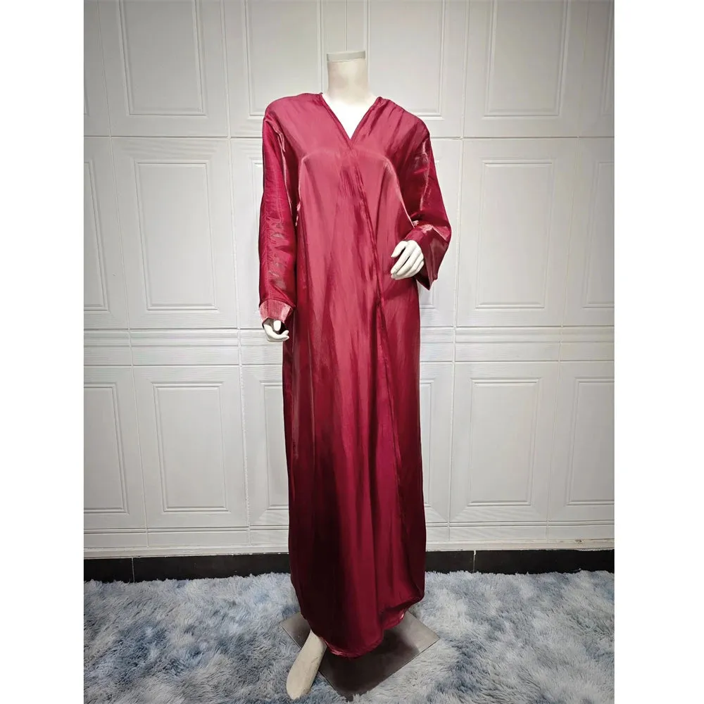 Arab Fashion Satin Shiny Open Kimono Abaya with Batwing Sleeves
