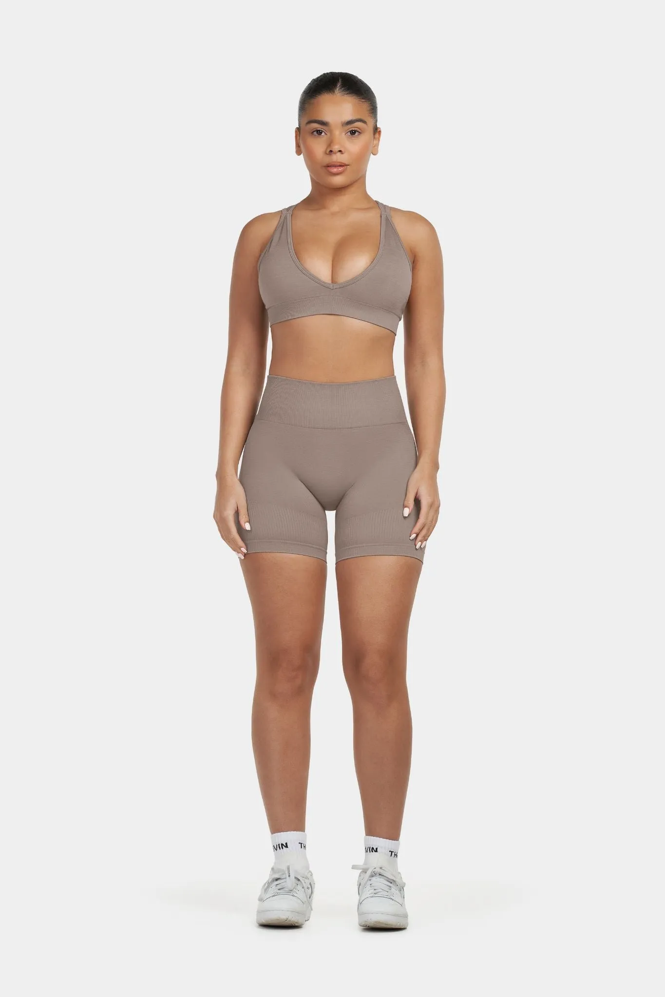 Arise - Seamless Sculpt Ribbed Contour Shorts - Khaki