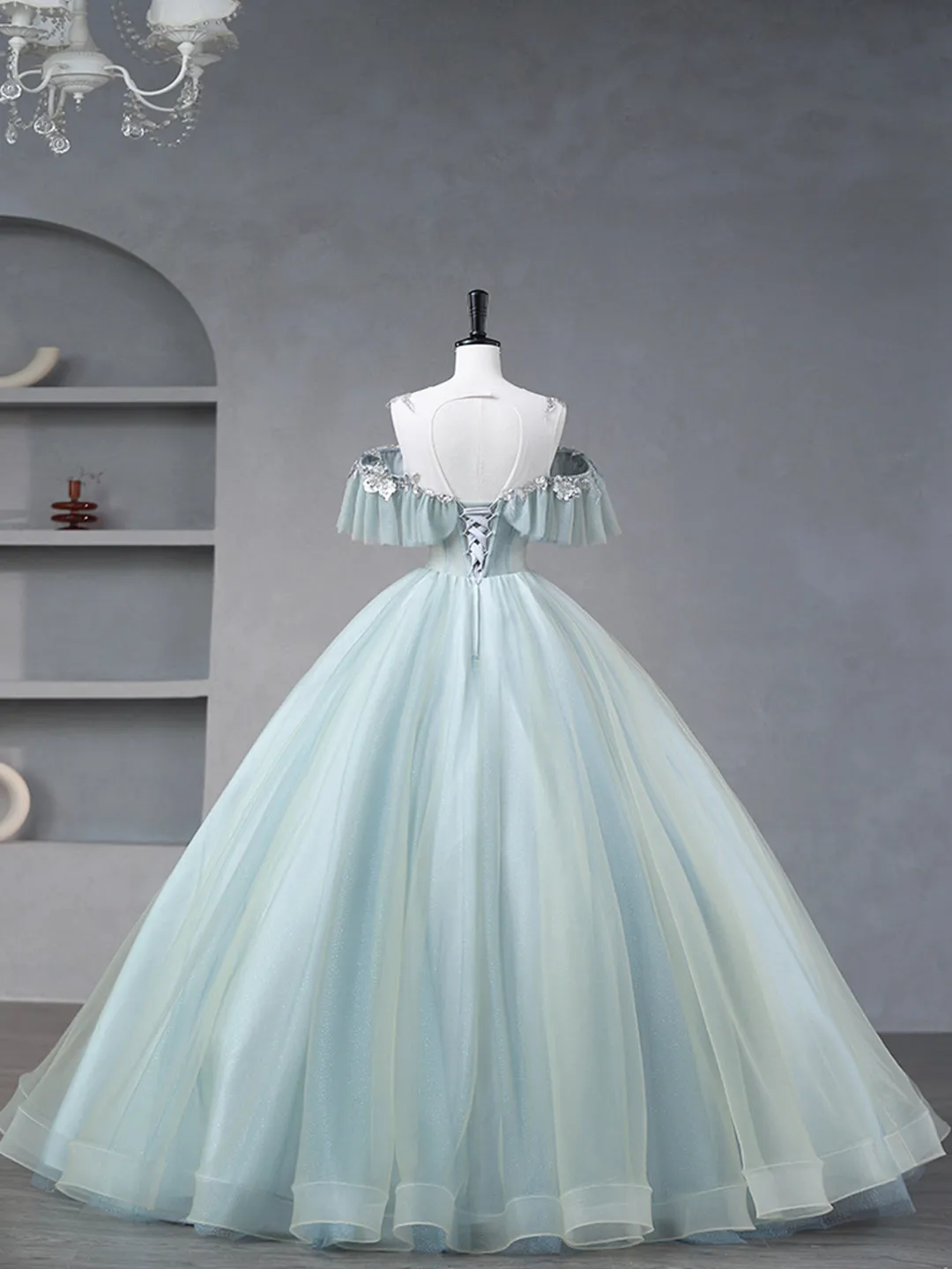 Beautiful Tulle Sequins Long Formal Dresses A-Line Evening Dresses