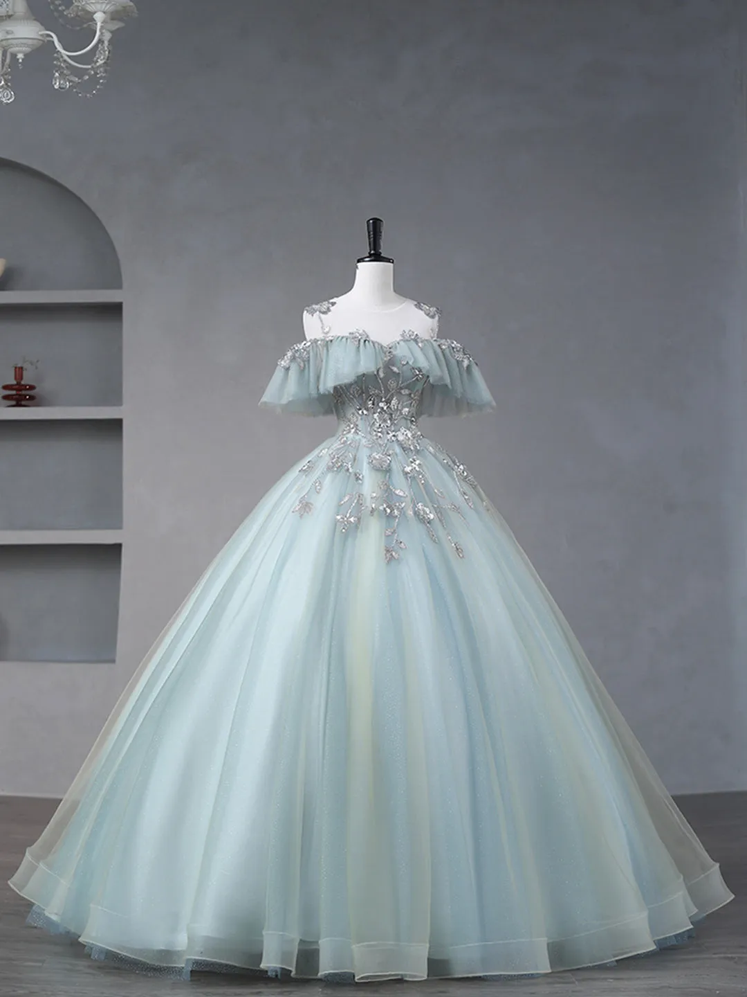 Beautiful Tulle Sequins Long Formal Dresses A-Line Evening Dresses