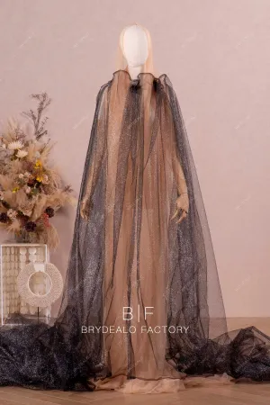 Black Shimmery Glitter Slight Tulle Fabric