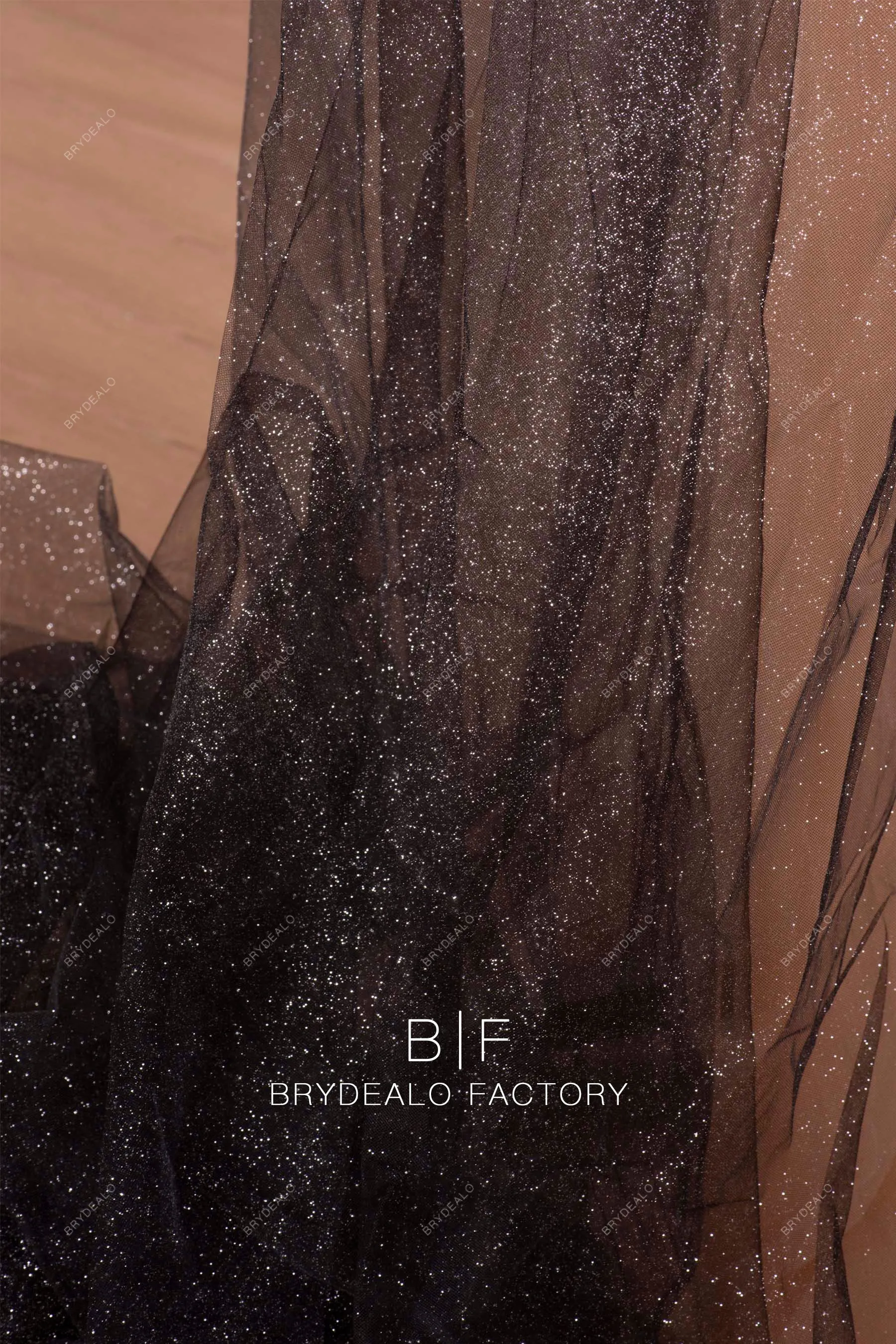 Black Shimmery Glitter Slight Tulle Fabric