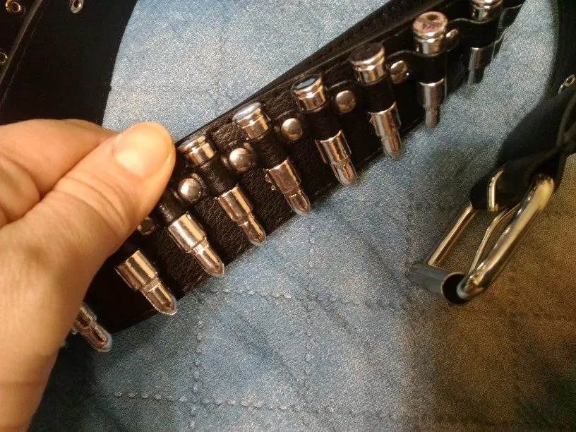 Black Vegan Leather Belt w/ Silver Bullets