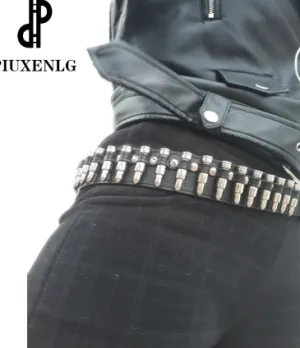 Black Vegan Leather Belt w/ Silver Bullets