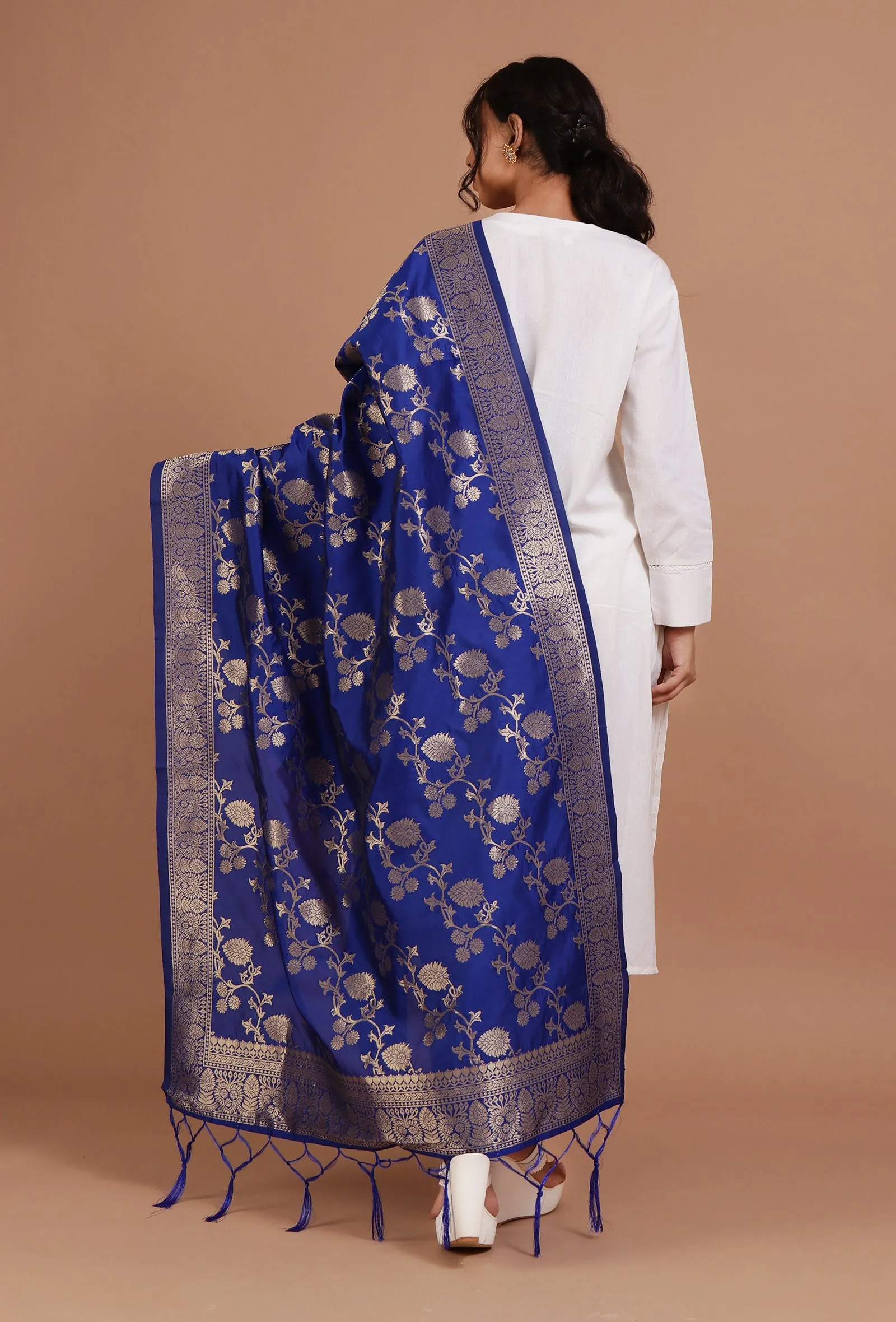Blue Color Semi Silk Dupatta With Zari Weaving