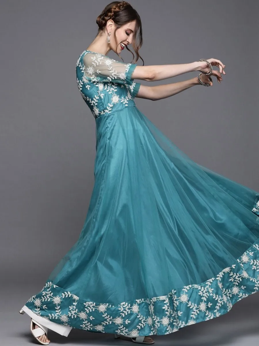 Blue Embroidered Anarkali