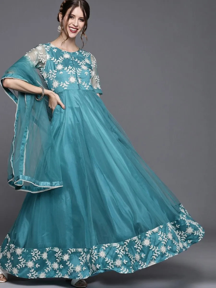 Blue Embroidered Anarkali