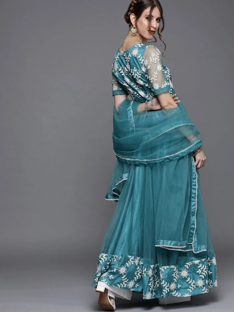 Blue Embroidered Anarkali