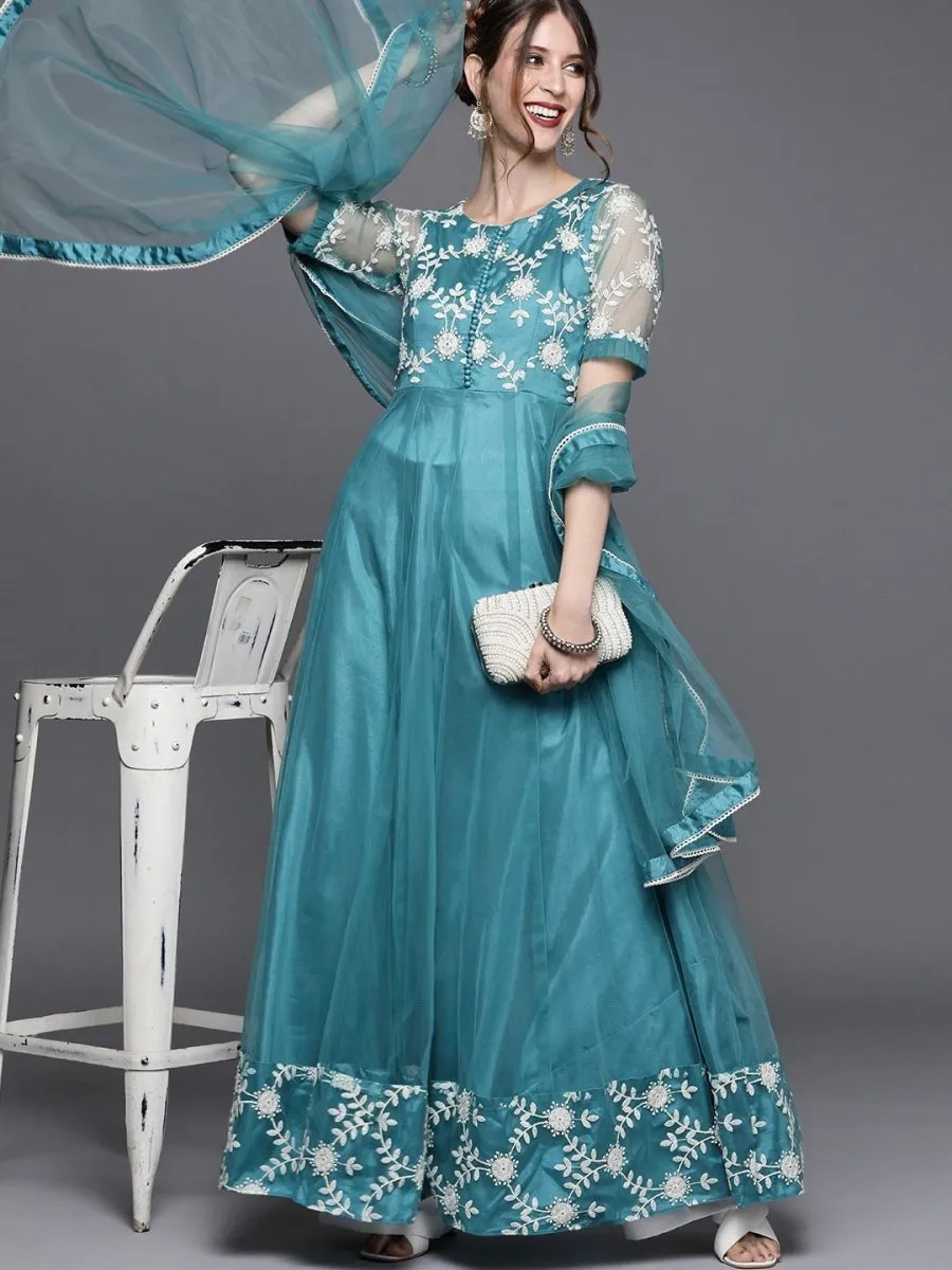 Blue Embroidered Anarkali
