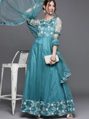 Blue Embroidered Anarkali