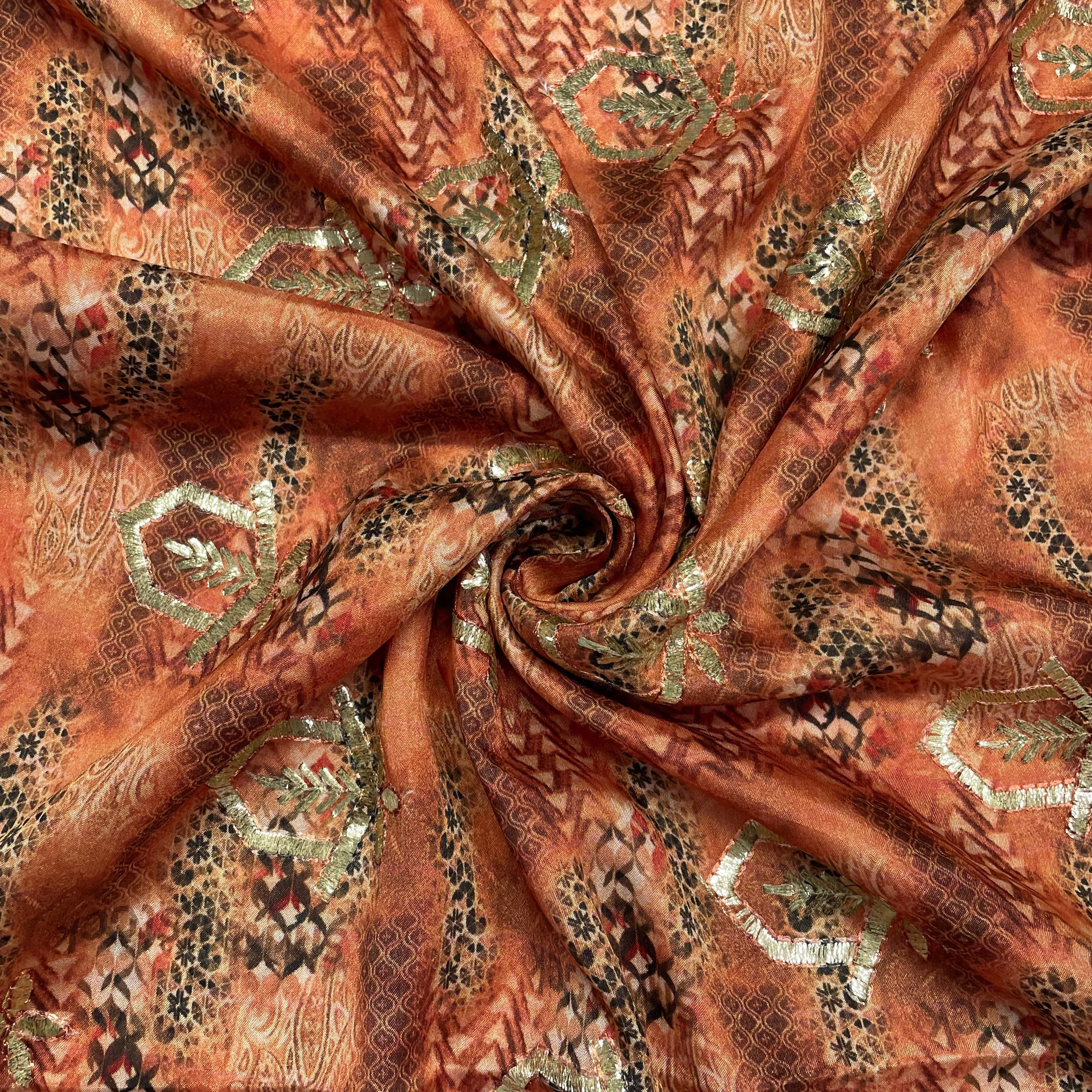 Brown Traditonal Print Viscose Chinon