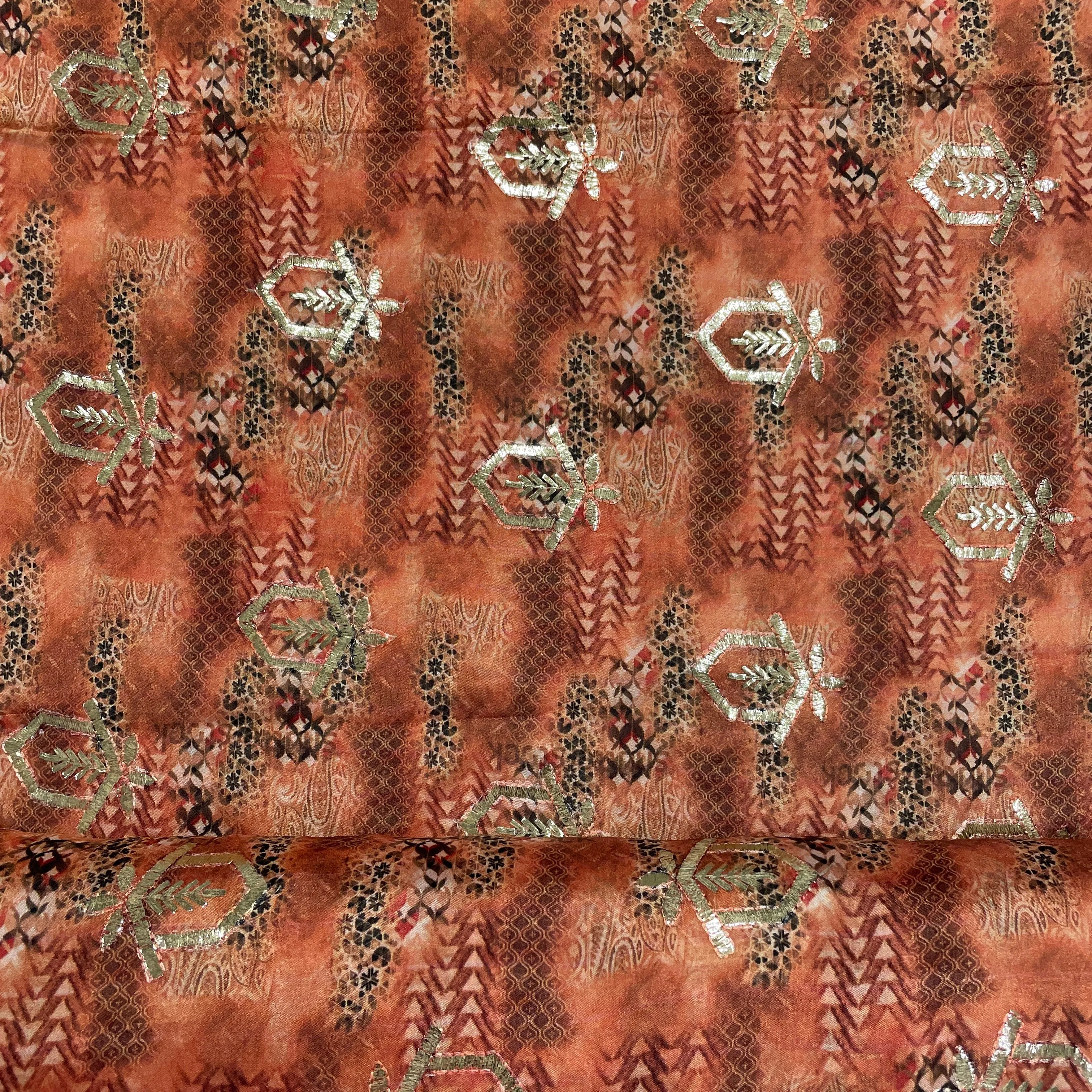 Brown Traditonal Print Viscose Chinon