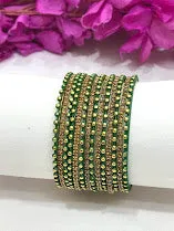 Charming Green Color Designed Style Bangles With Glitters for Girls
