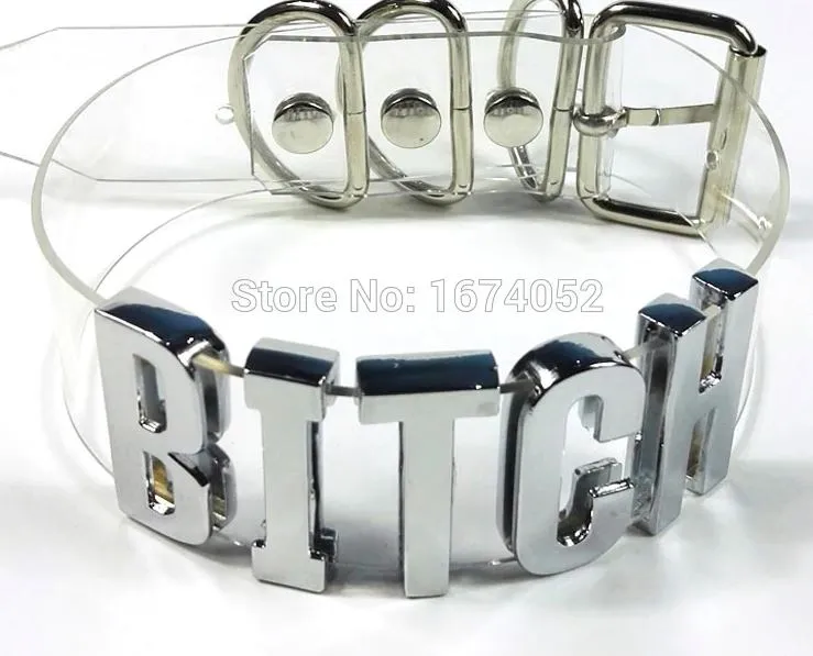 Clear PVC Collar w/ Silver "BITCH" Text
