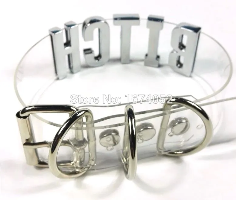 Clear PVC Collar w/ Silver "BITCH" Text