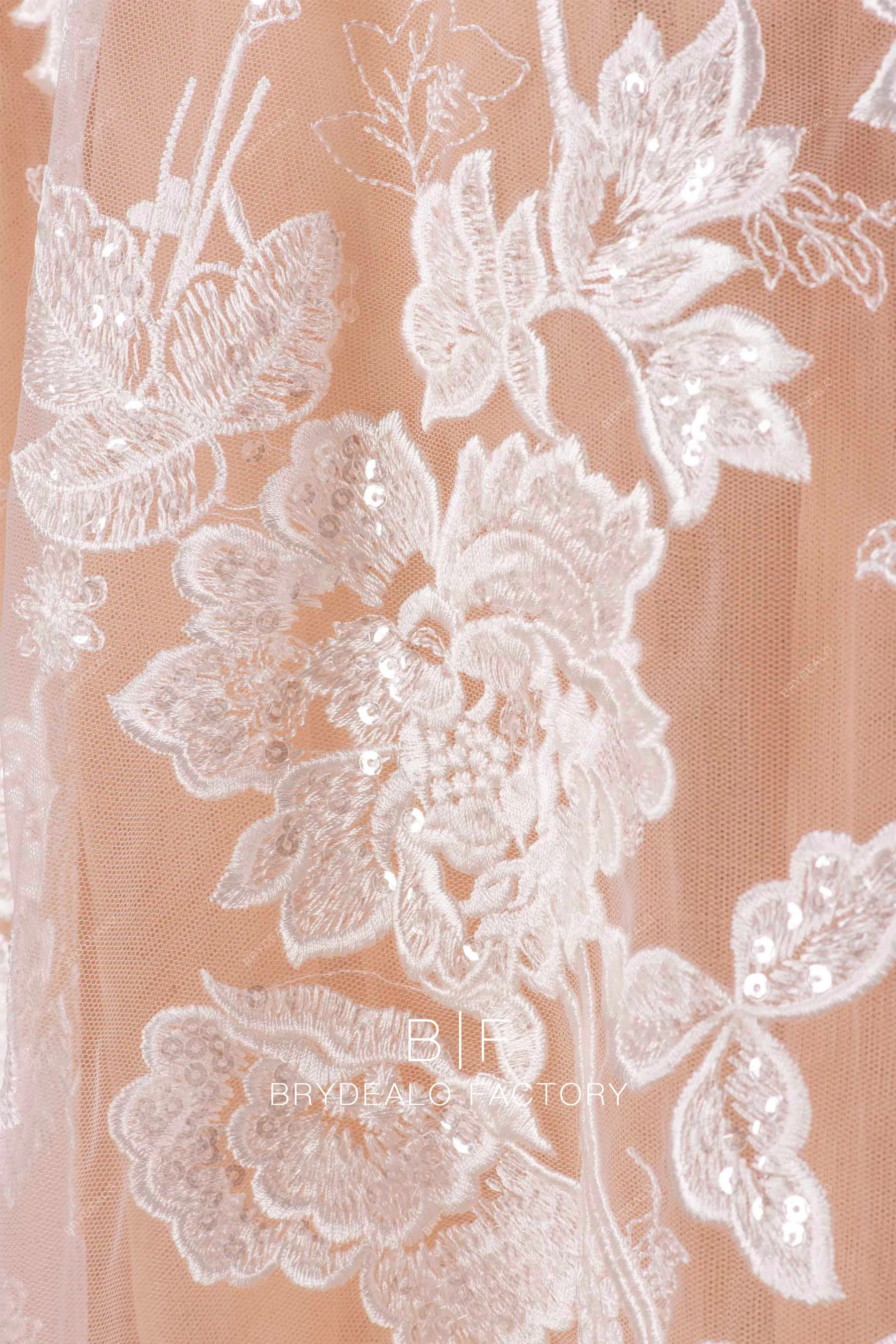 Clear Sequin Double Border Scalloped Flower Lace Fabric
