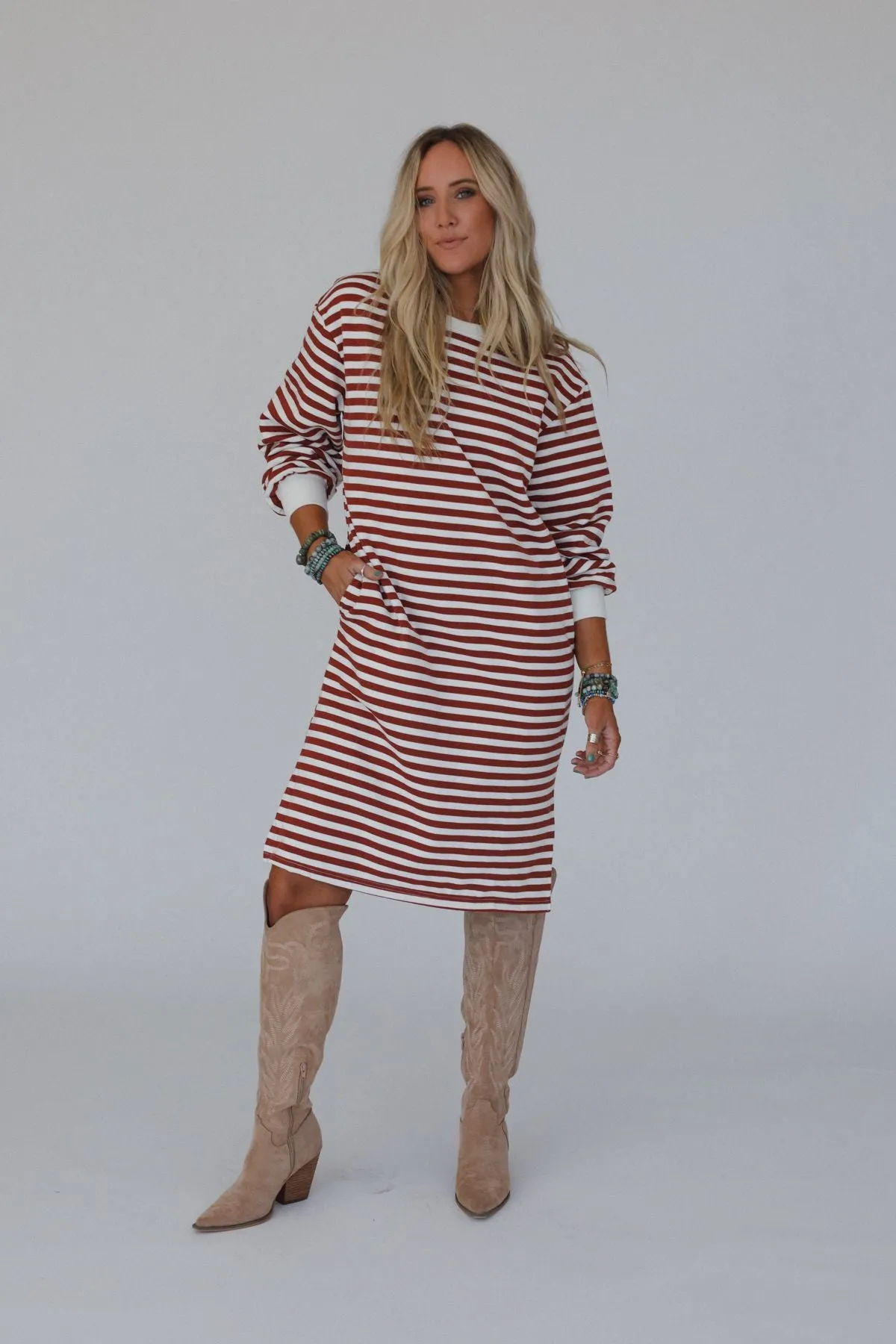 Coastal Stripes Midi Dress - Red Multi