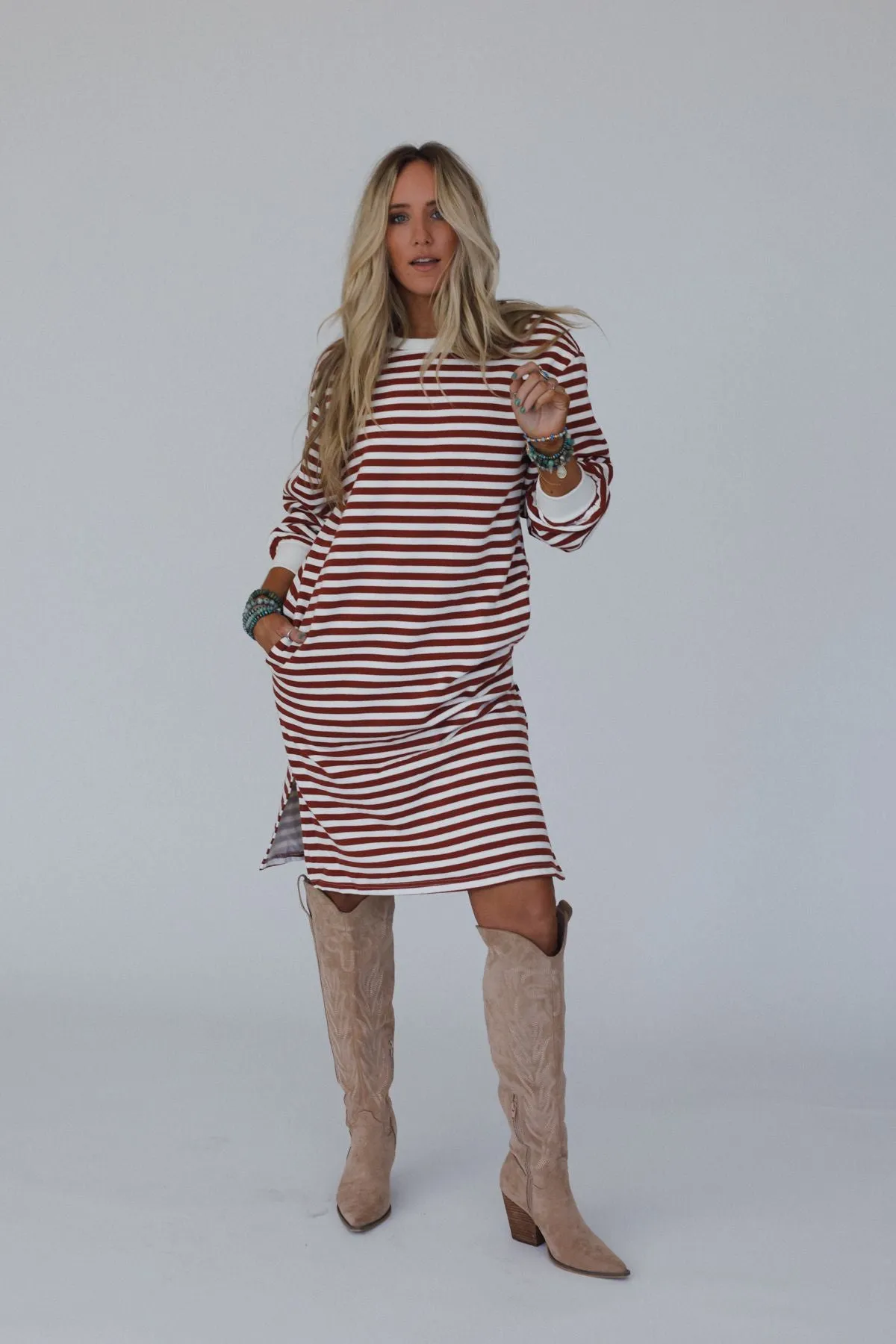 Coastal Stripes Midi Dress - Red Multi