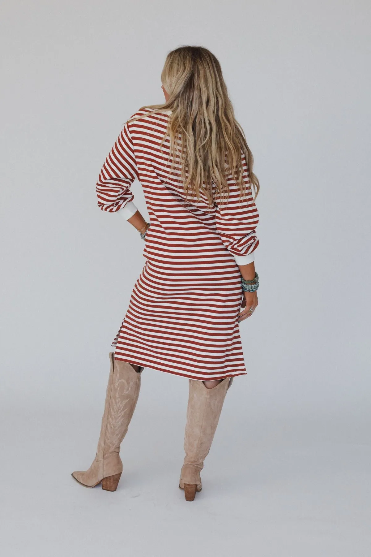 Coastal Stripes Midi Dress - Red Multi