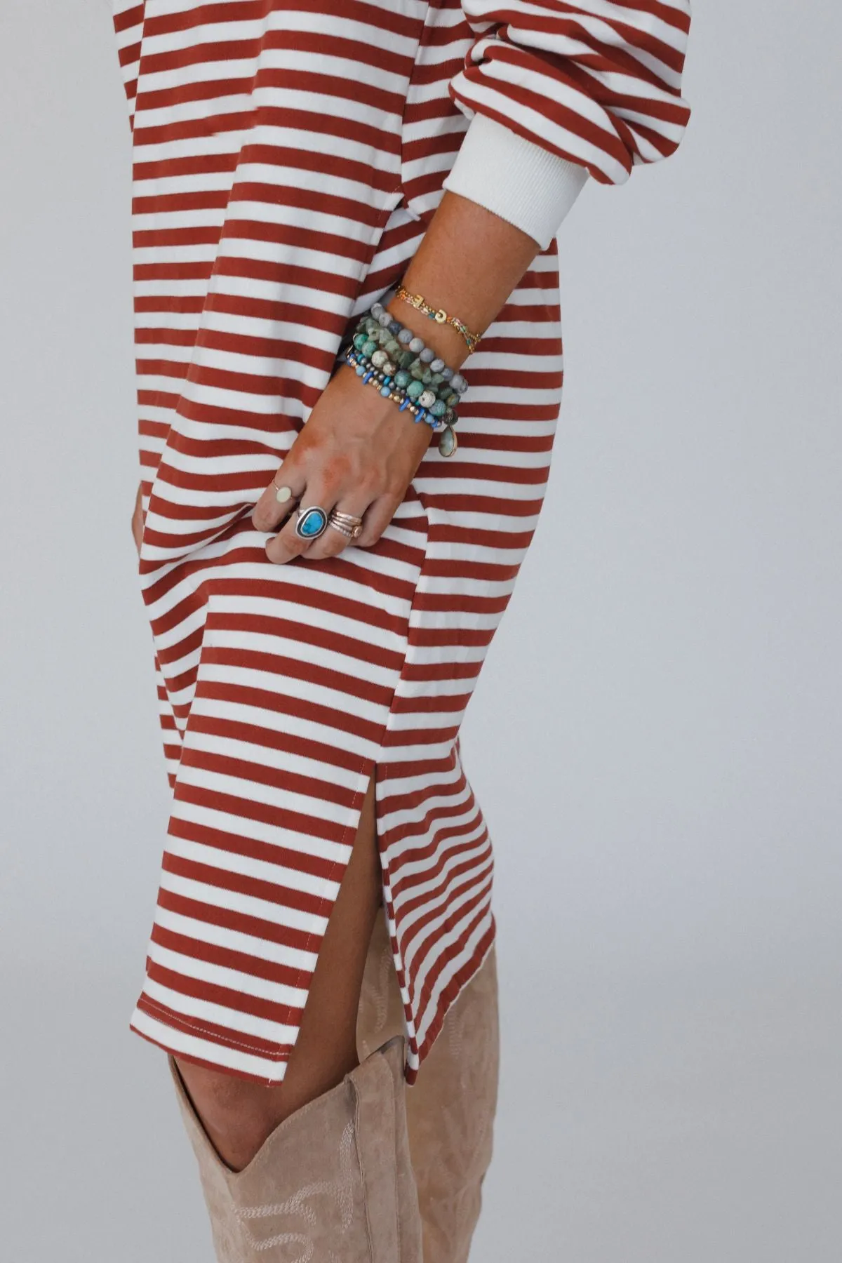 Coastal Stripes Midi Dress - Red Multi
