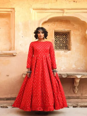 Daulat Red Embroidered Cotton Silk Gown