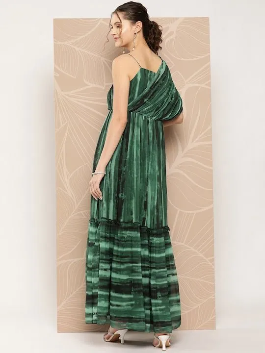 Drape Ombre Printed Maxi Gown with Inner