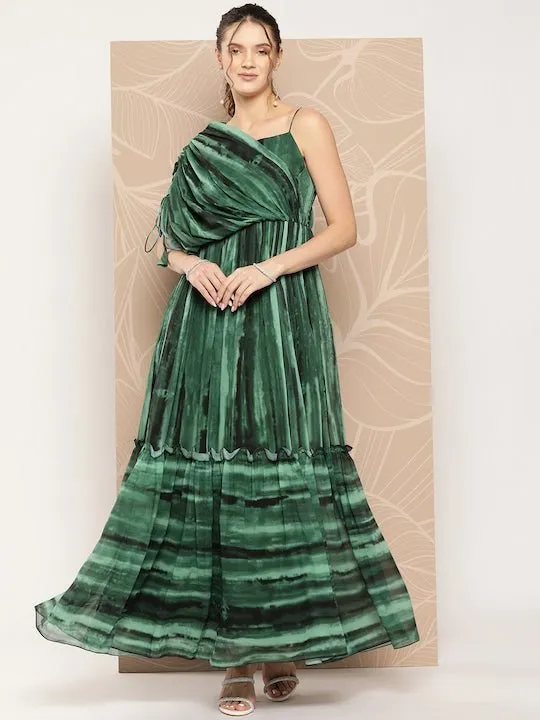 Drape Ombre Printed Maxi Gown with Inner