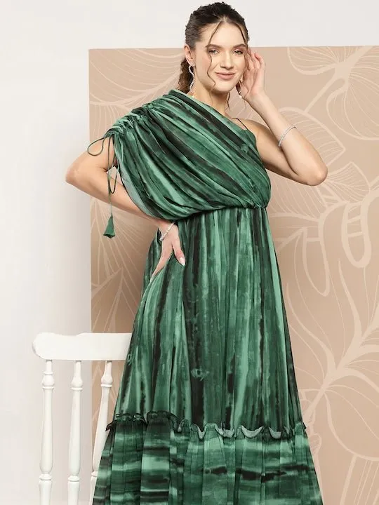 Drape Ombre Printed Maxi Gown with Inner