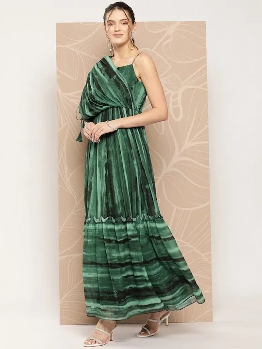 Drape Ombre Printed Maxi Gown with Inner