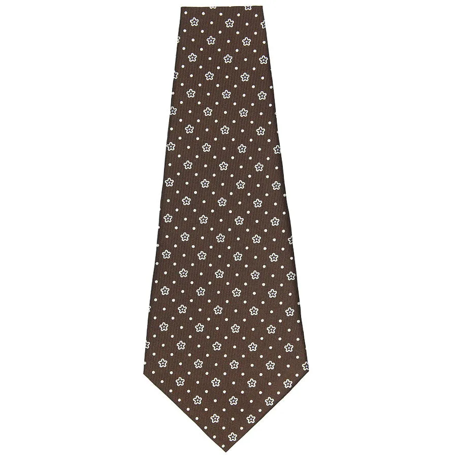 Floral Printed Silk Bespoke Tie - Brown