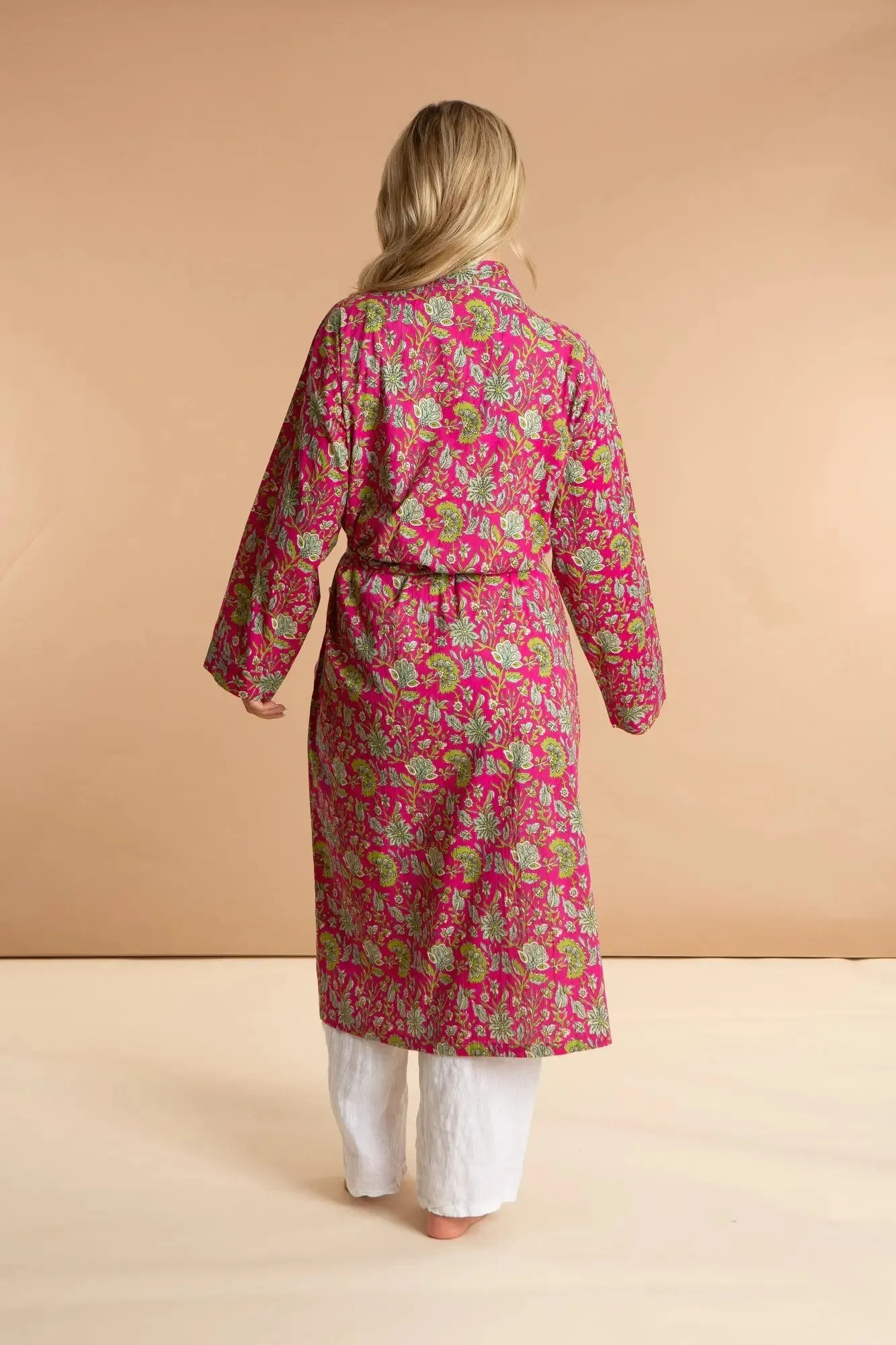 Fuchsia Freesia Women's Floral Cotton Robe