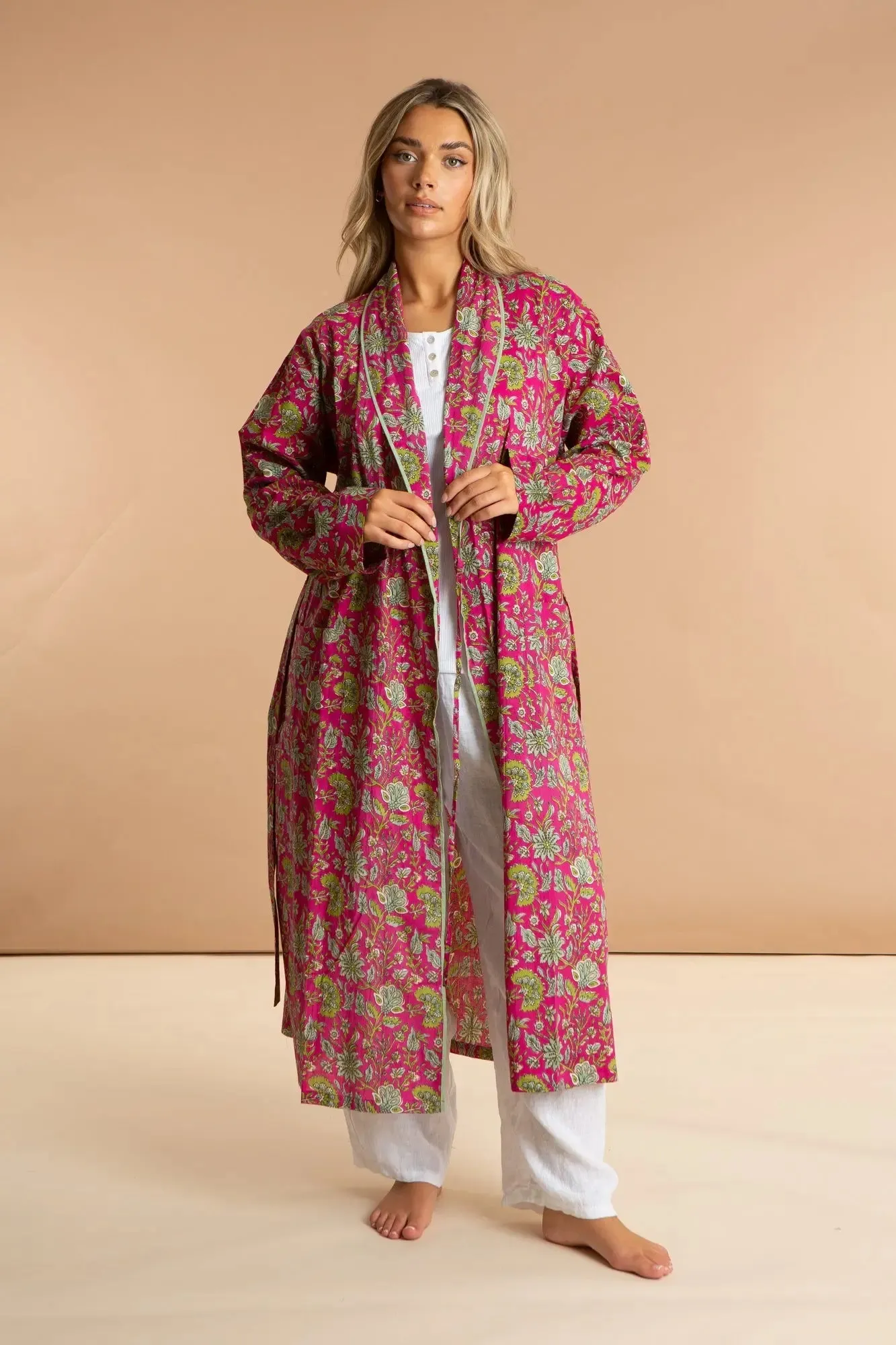 Fuchsia Freesia Women's Floral Cotton Robe
