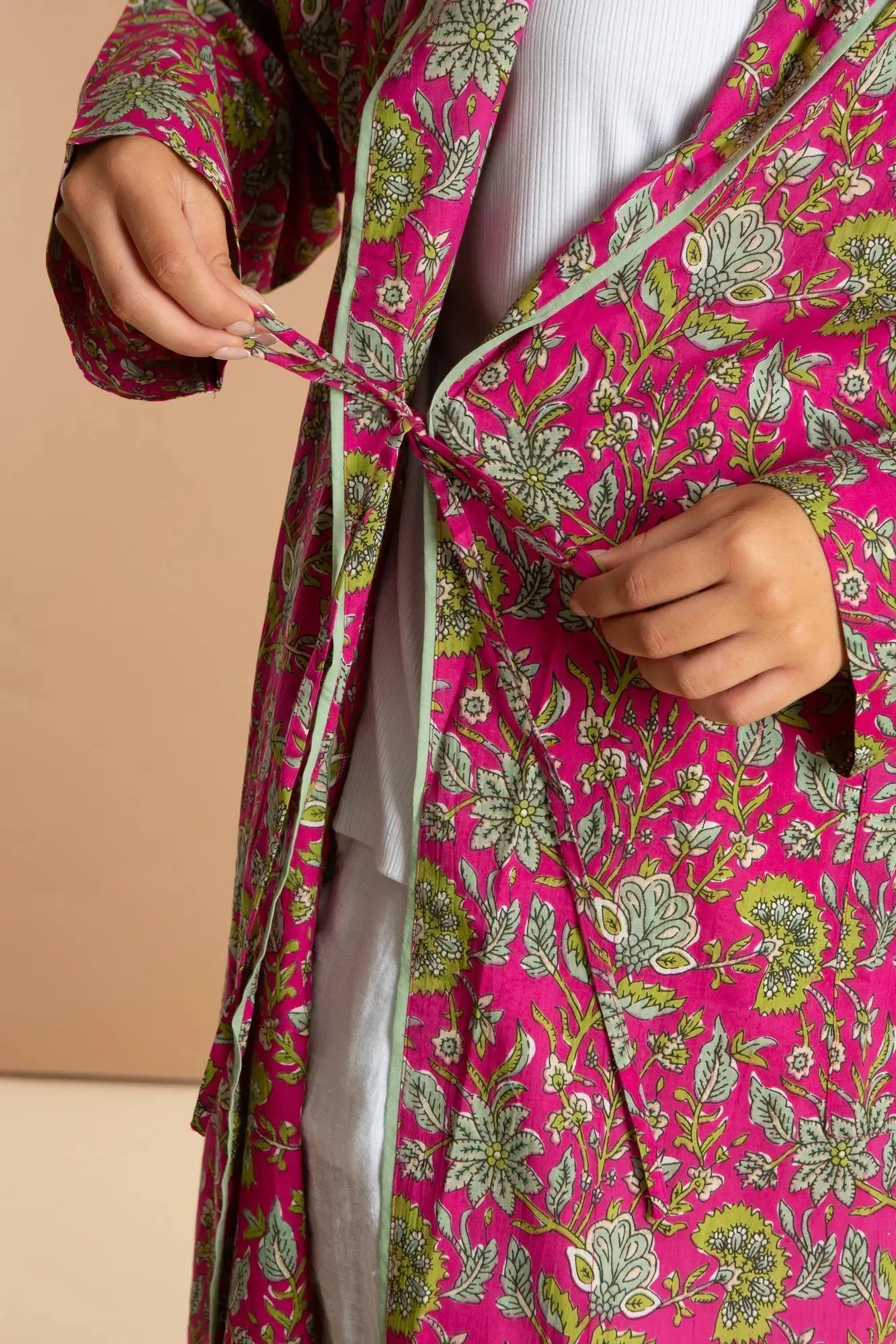 Fuchsia Freesia Women's Floral Cotton Robe