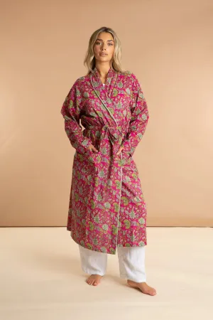Fuchsia Freesia Women's Floral Cotton Robe