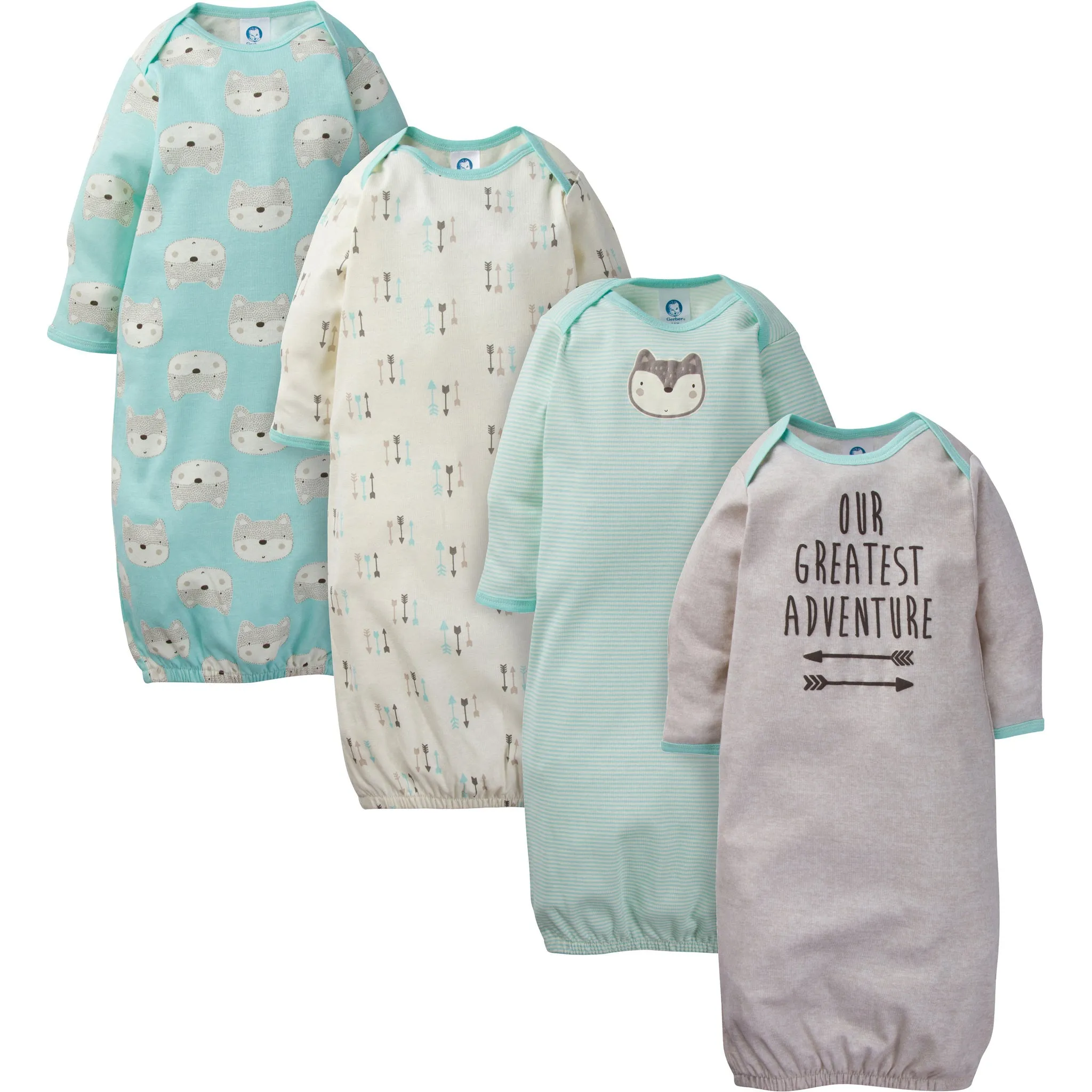 Gerber - 4 Pack Lap Shoulder Gowns - 0-6M